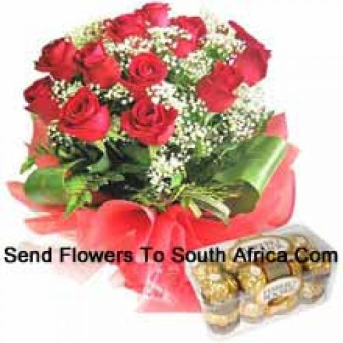 12 Red Roses with Yummy 16 Pcs Ferrero Rochers