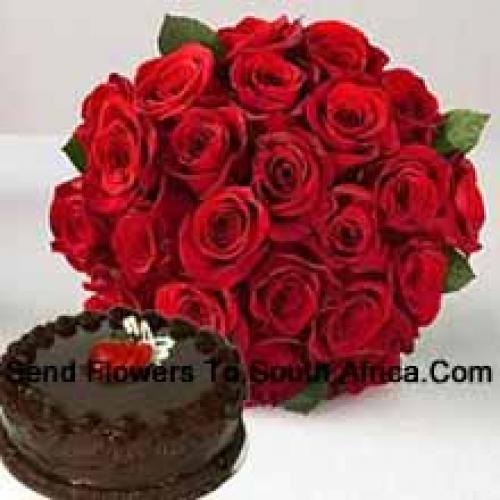 24 Red Roses with 1/2 Kg Cake