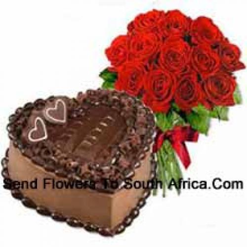 1 Kg Chocolate Cake with 12 Red Roses