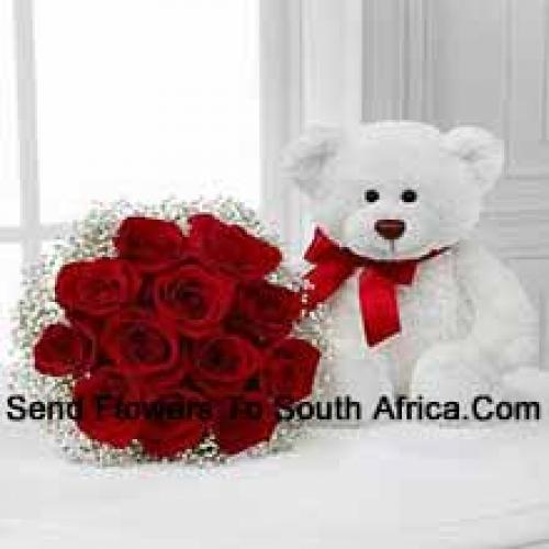 12 Red Roses with 14 Inch Cute Teddy