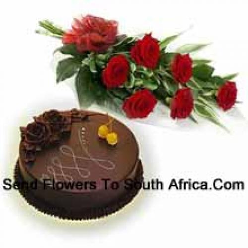 6 Beautiful Roses 1/2 Kg Chocolate Cake