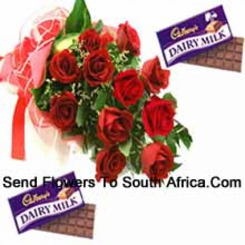 12 Beautiful Red Roses with Cadbury Chocolates