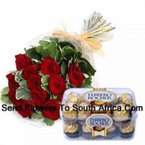 16 Pcs Ferrero Rochers with Lovely 12 Red Roses