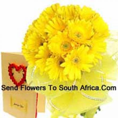 Buchet de gerbera galbene cu card