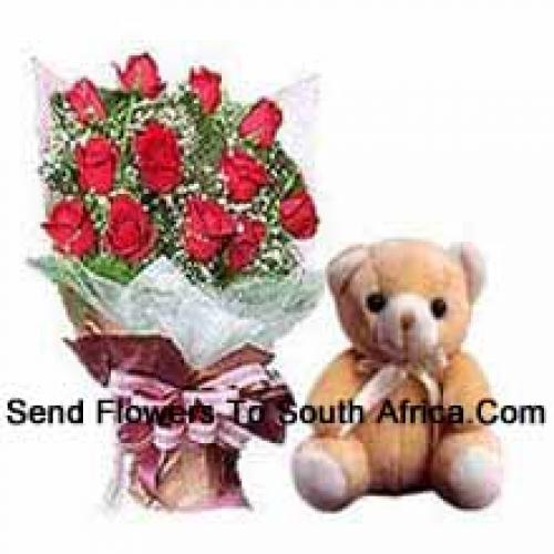 12 Beautiful Roses with Elegant Teddy