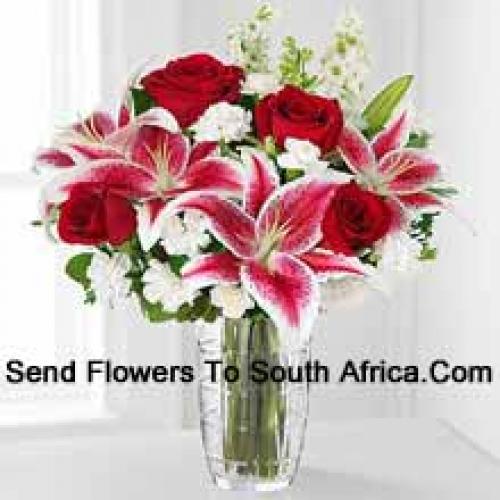 Roses and Lilies with Assorted White Flowers