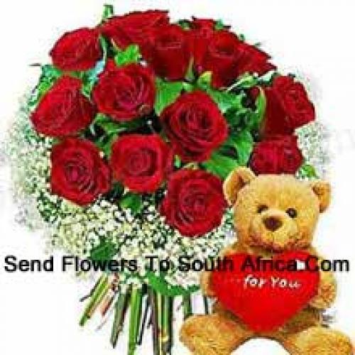 12 Roses with Hearty Teddy