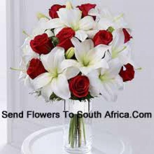 Roses and Lilies Greenish Arrangement