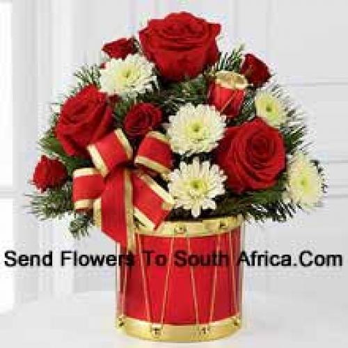 Beautiful Display of Roses and White chrysanthemums